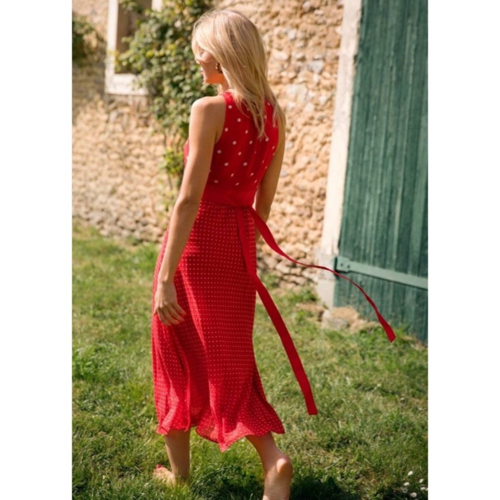 & Other Stories Paris Atelier Red Polka Dot Midi Dress Size 6